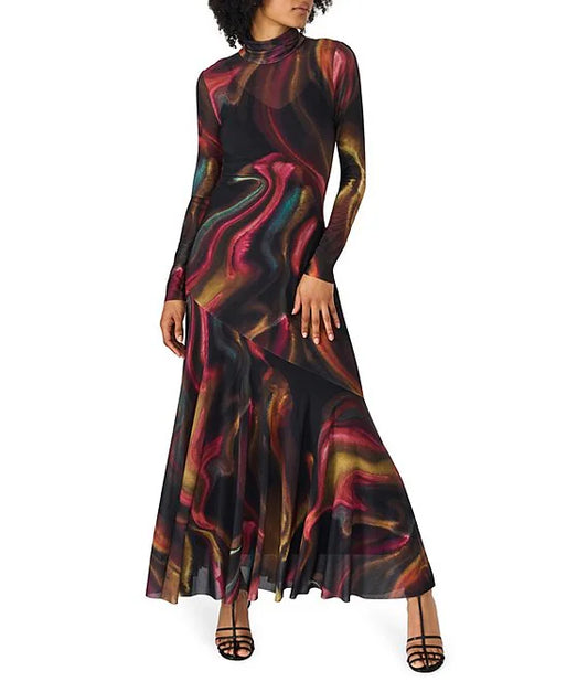 Vivara Printed Maxi Mesh Dress in faded ink by Steve Madden