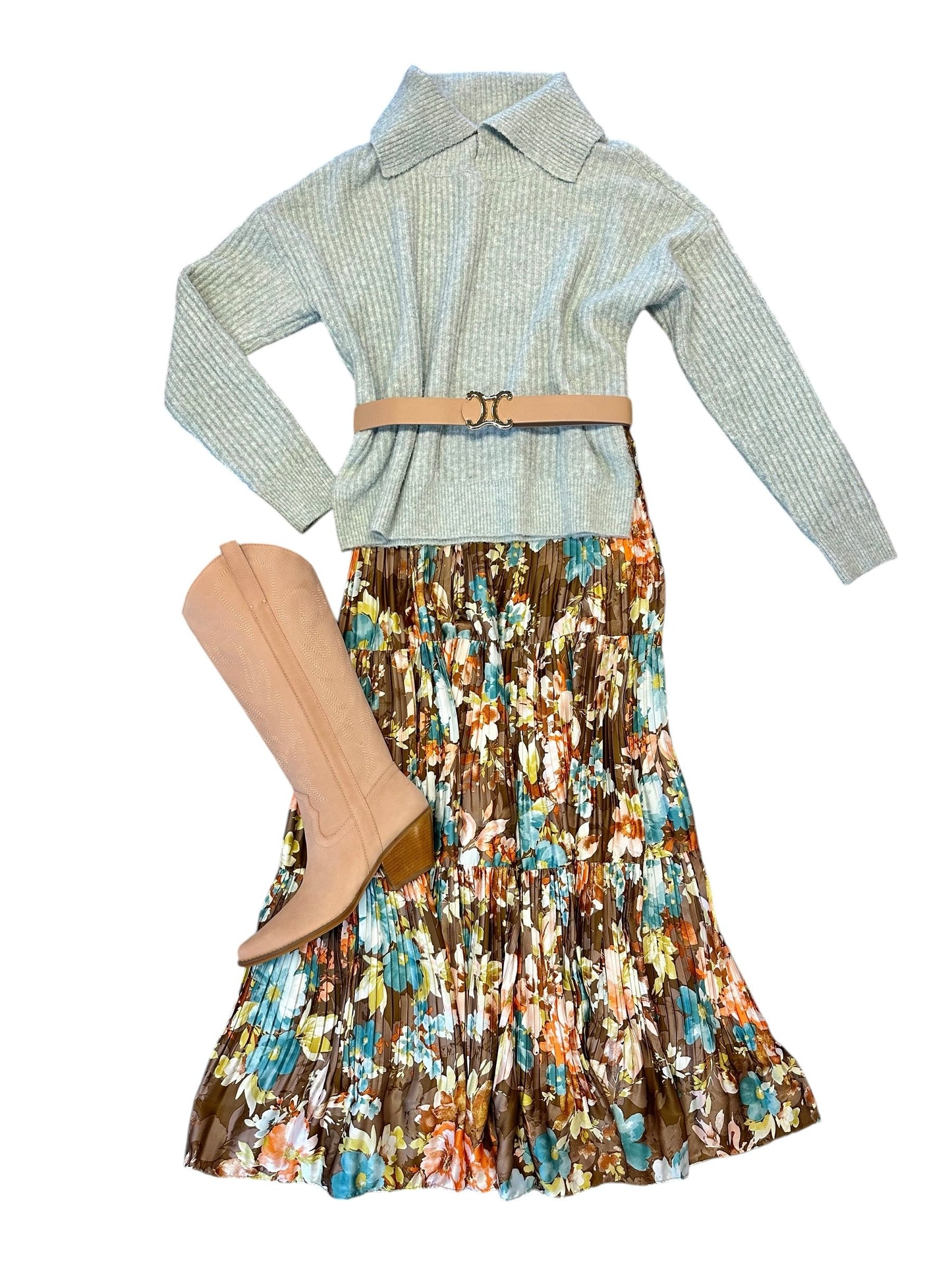 Mirrored C Buckle Belt in taupe