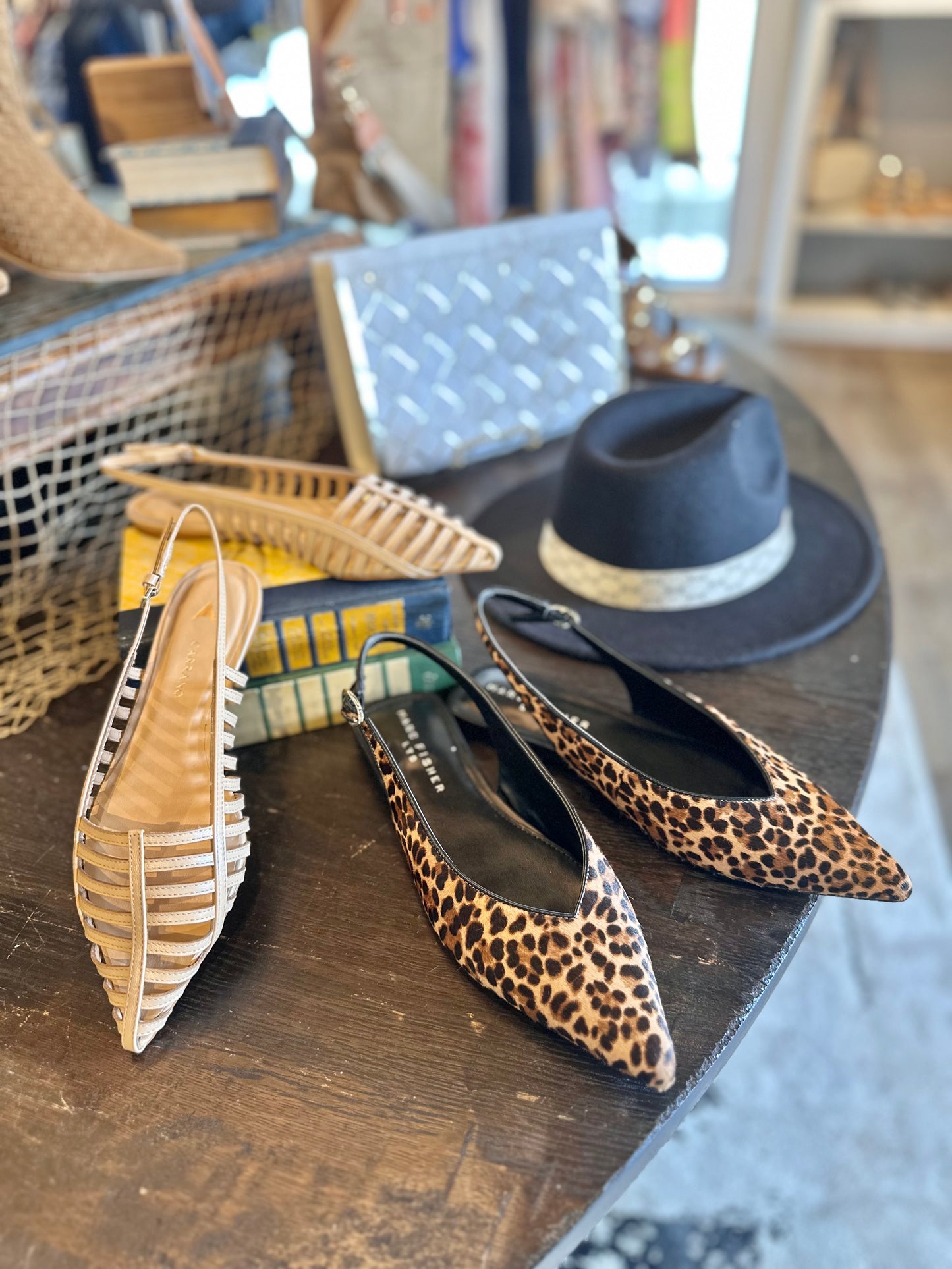 Leopard Print Flat Slide in medium natural by Marc Fisher