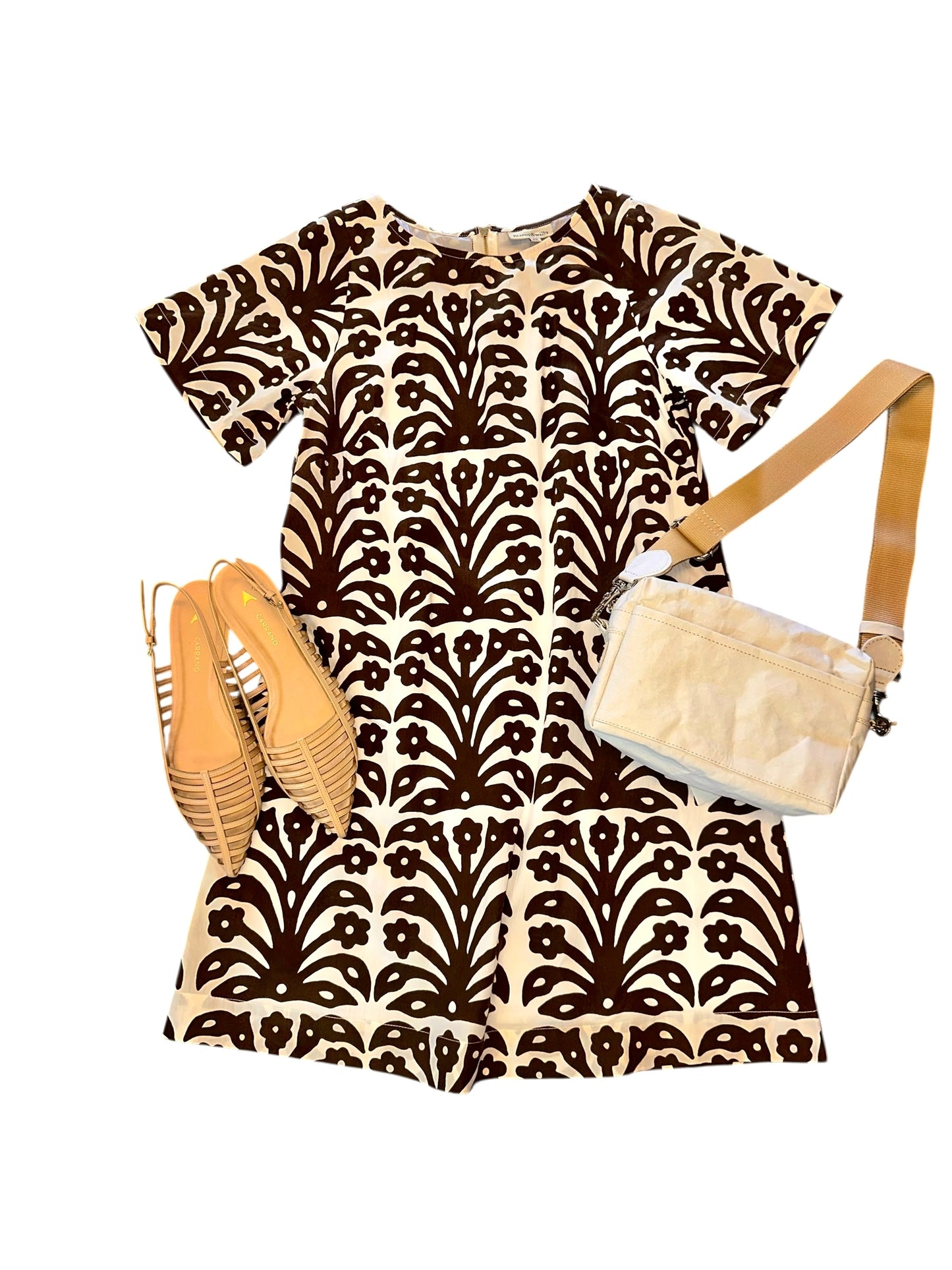 Edie Short Sleeve Ikat Shift Dress in espresso by Fitzroy & Willa