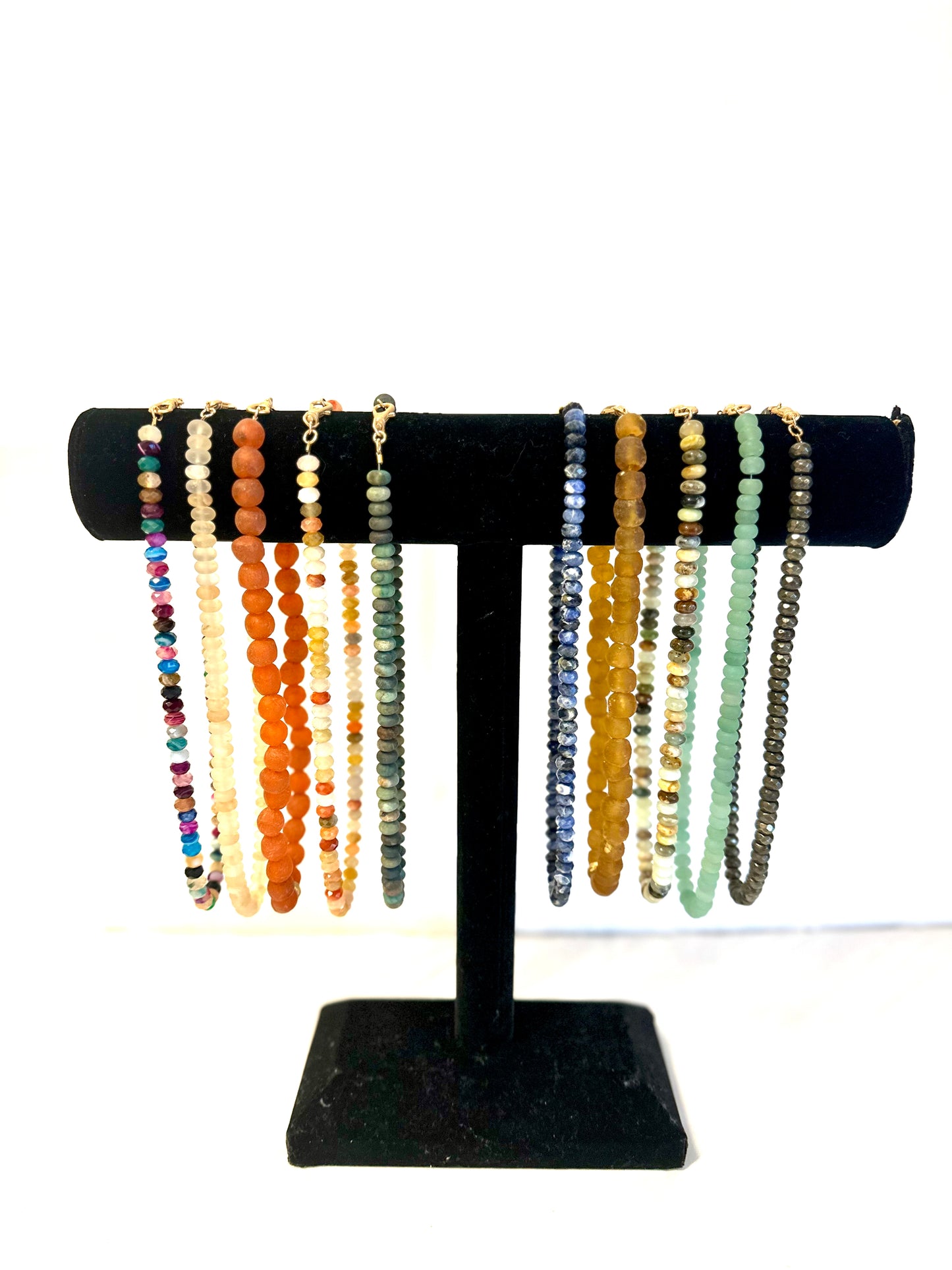 Rondelle 18" Necklace with Small Swivel Clasp in matte green multi by Virtue