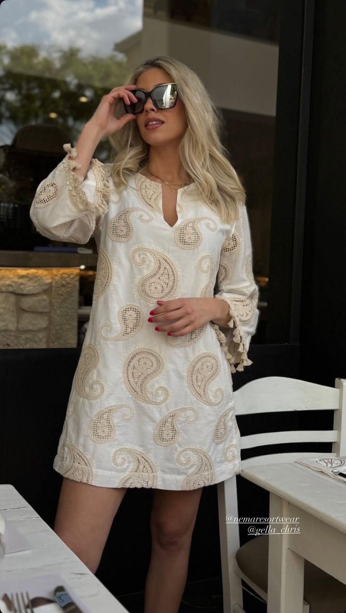 Neutral Embroidered Shift Dress in white by Nema