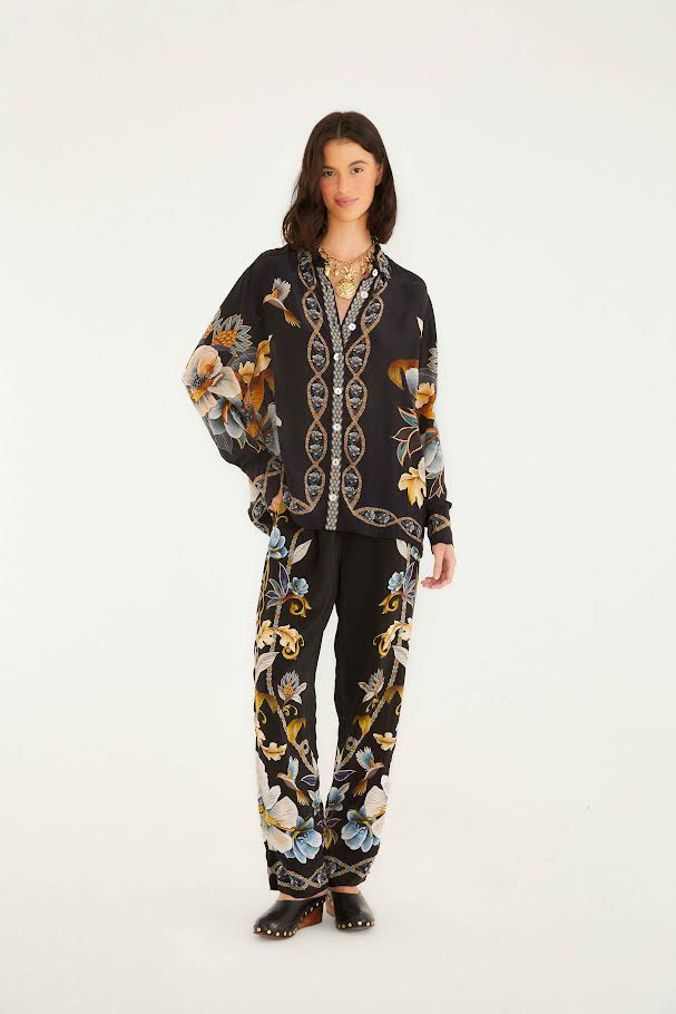 Snake Floral Pajama Shirt in black by Farm Rio