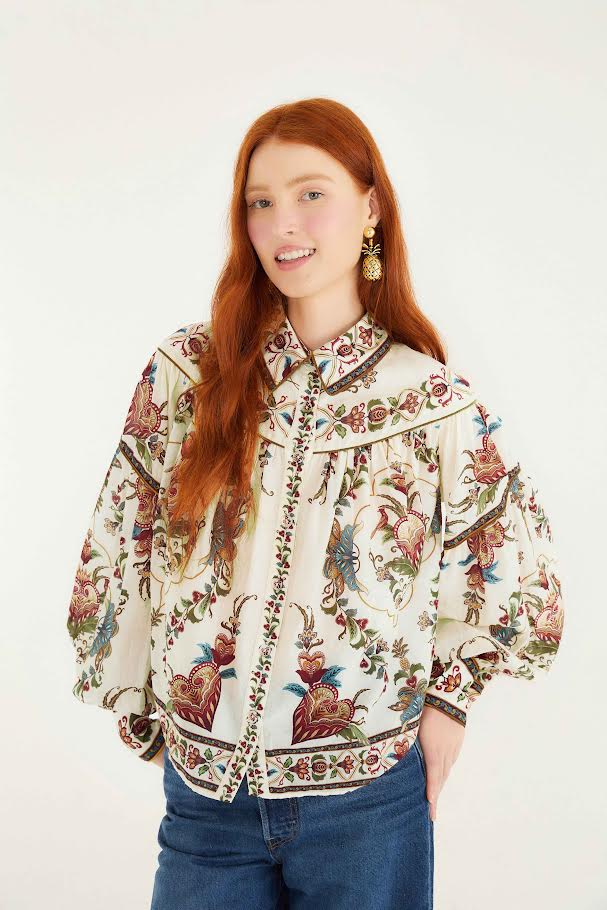 Majestic Hearts Blouse in cream by Farm Rio