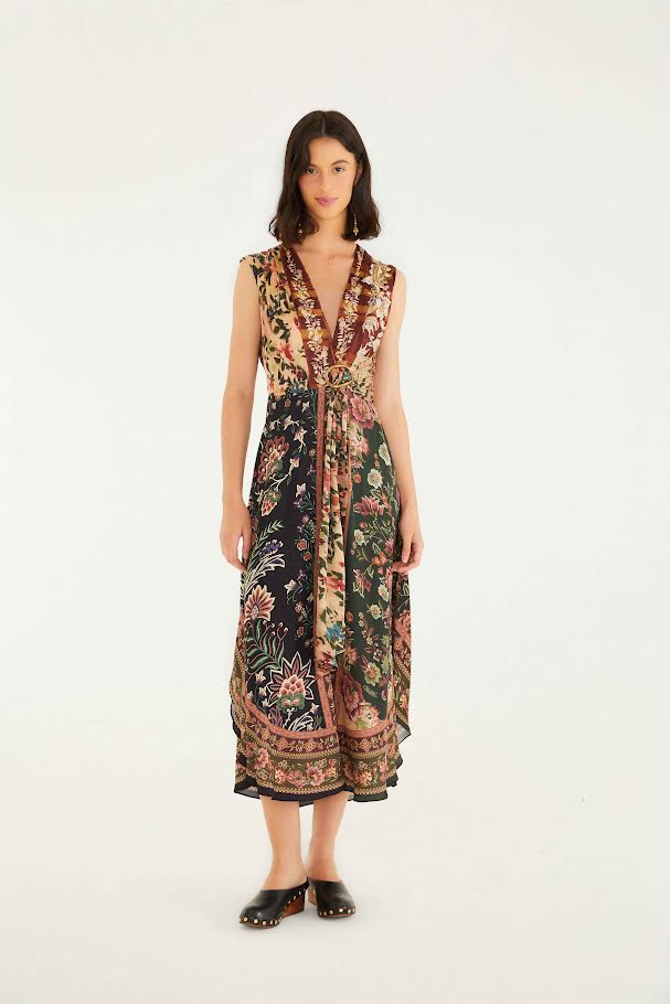 Winter Garden Mix Sleeveless Maxi Dress in black multi by Farm Rio