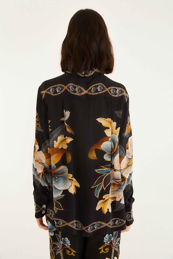 Snake Floral Pajama Shirt in black by Farm Rio