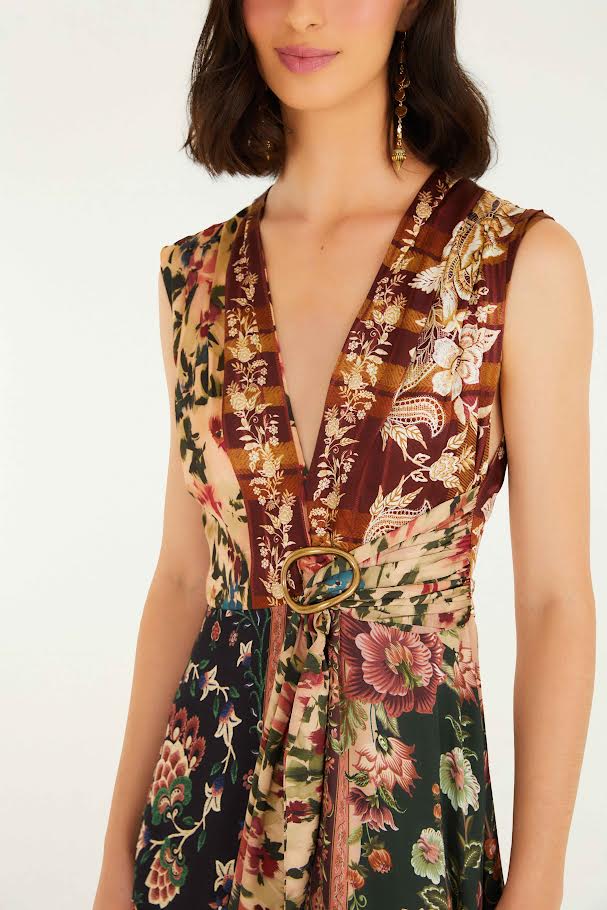 Winter Garden Mix Sleeveless Maxi Dress in black multi by Farm Rio