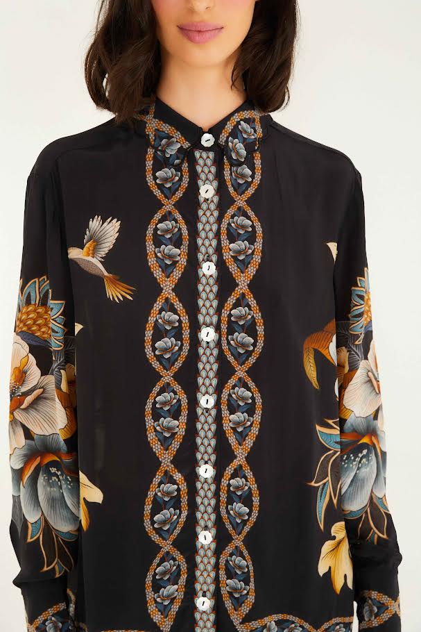 Snake Floral Pajama Shirt in black by Farm Rio