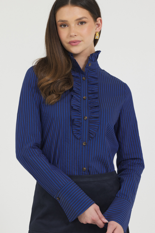 Stripe Shirt with Ruffle Trim in blue by Stellah