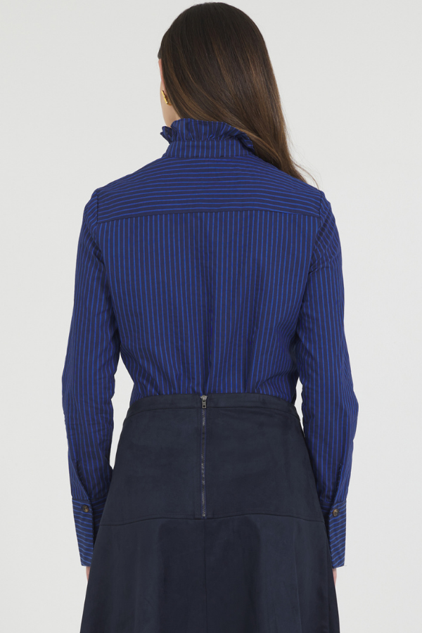 Stripe Shirt with Ruffle Trim in blue by Stellah