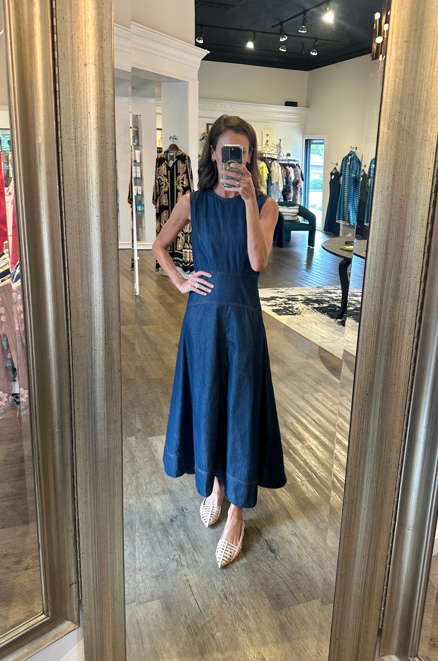 Claire Dress in solid denim by Elizabeth James