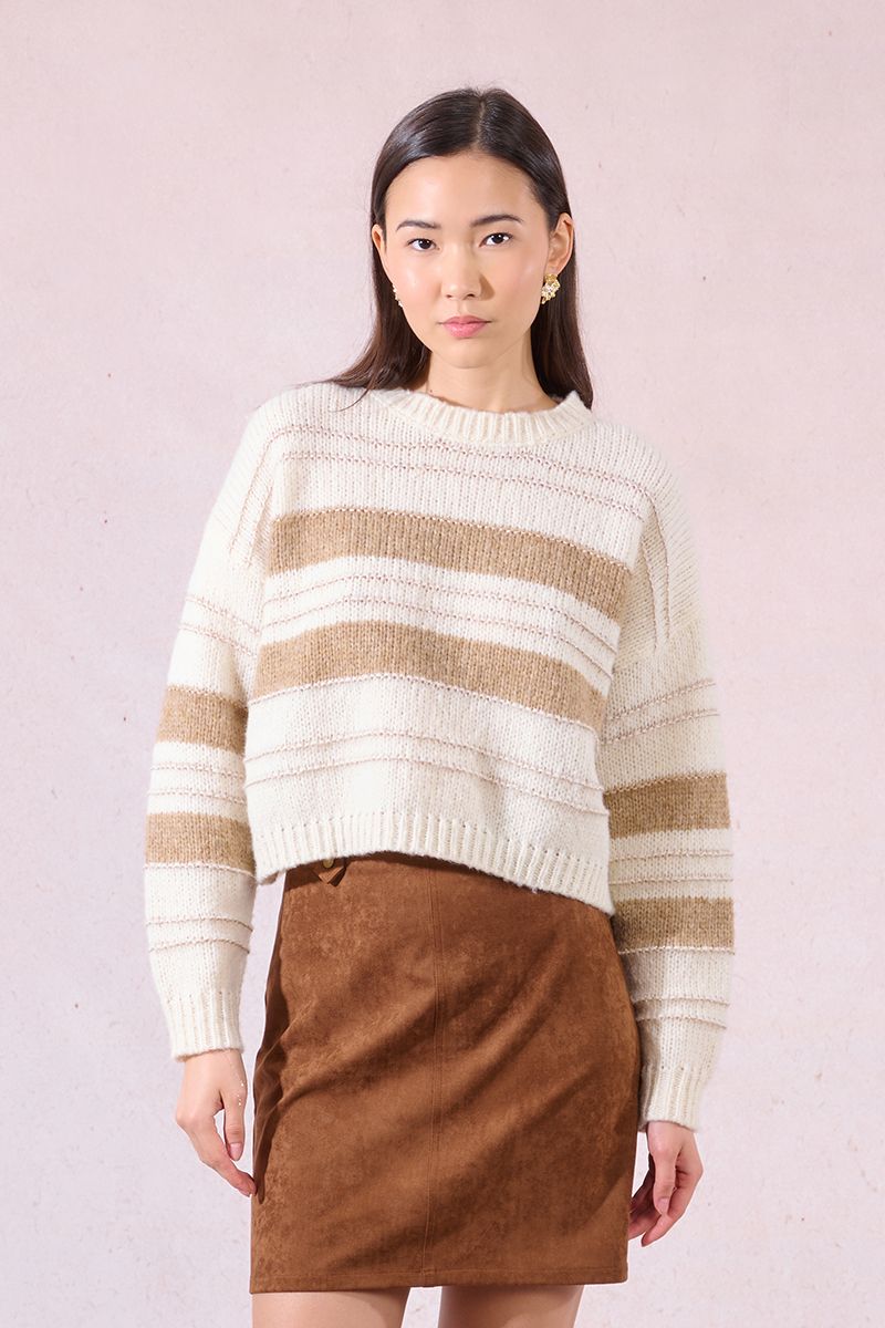 Stripe Sweater in off white/beige by Molly Bracken
