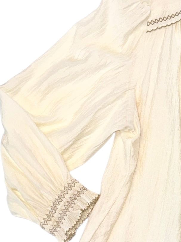 Round Neck Keyhole 3/4 Sleeve with Contrast Embroidery in natural by Current Air