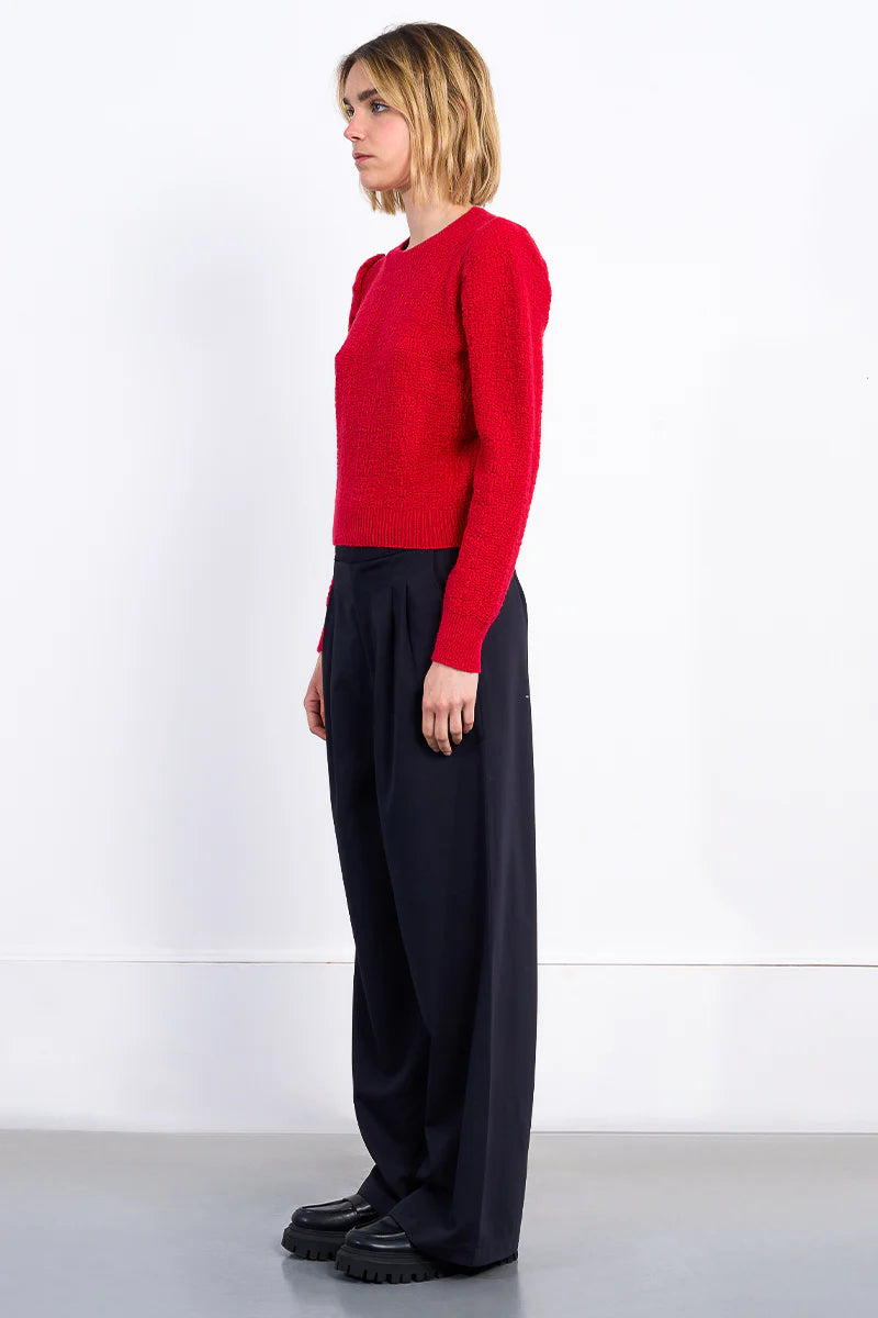 Knit Puff Sleeve Sweater in red by Molly Bracken