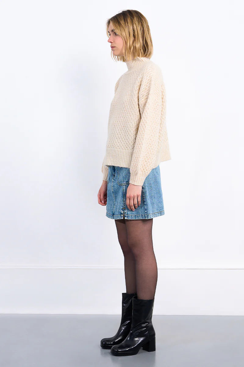 Mock Neck Knit Sweater in beige by Molly Bracken