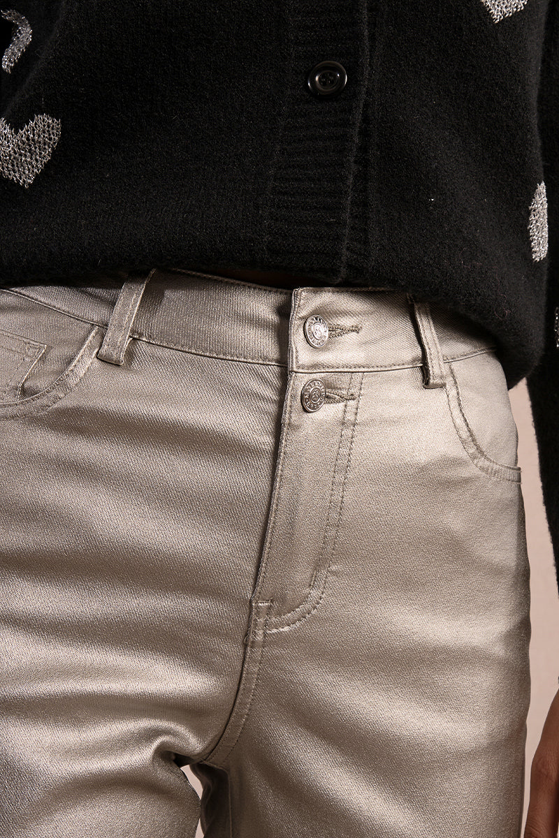 Wide Leg Coated Jeans in silver by Molly Bracken