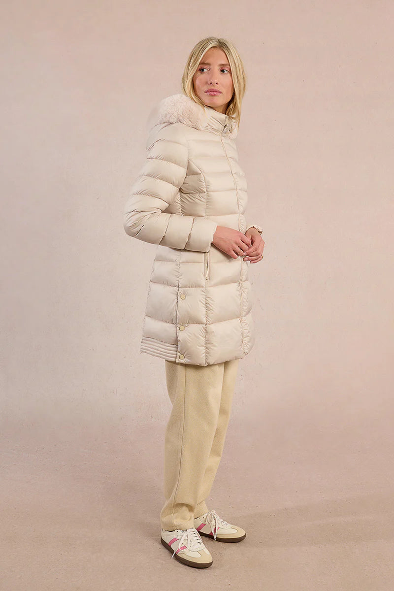 Mid-Length Puffer Jacket in off white by Molly Bracken