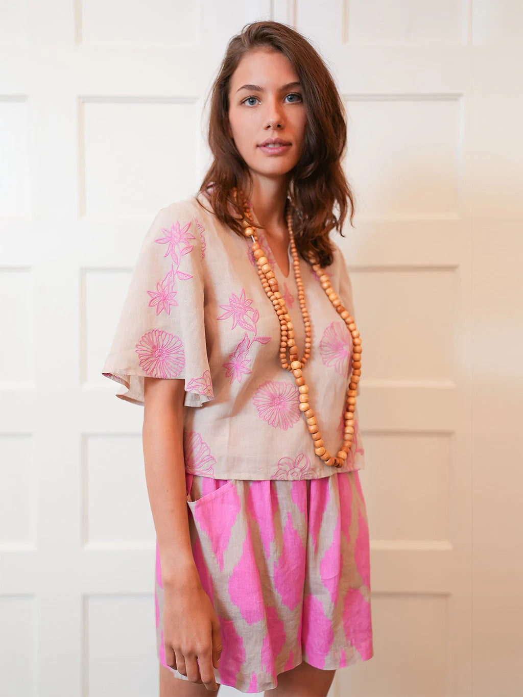 Orris Blouse with Flower Embroidery in beige by Nimo