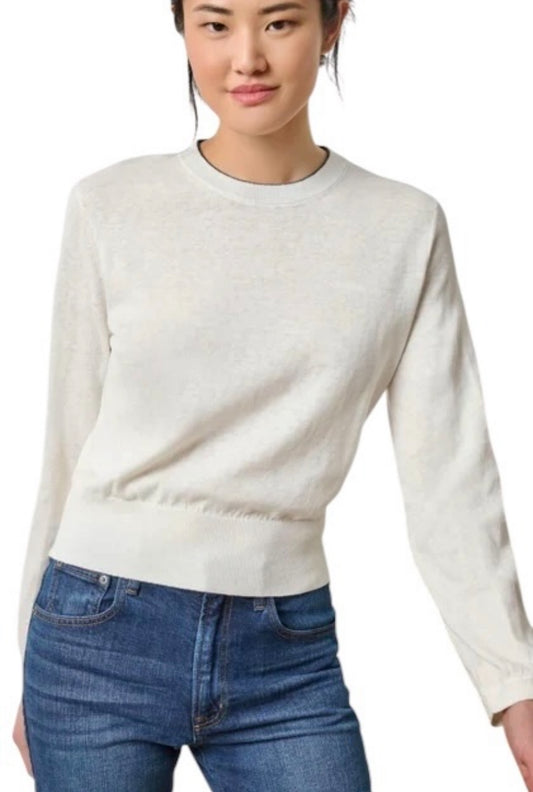 Shirred Sleeve Crewneck Sweater in ivory by Lilla P