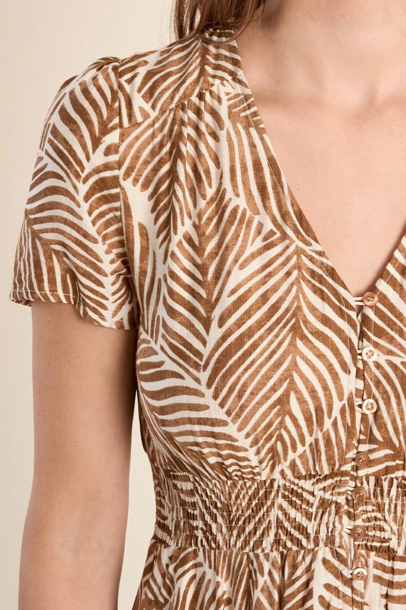 Printed Maxi Dress in camel mathilde by Molly Bracken