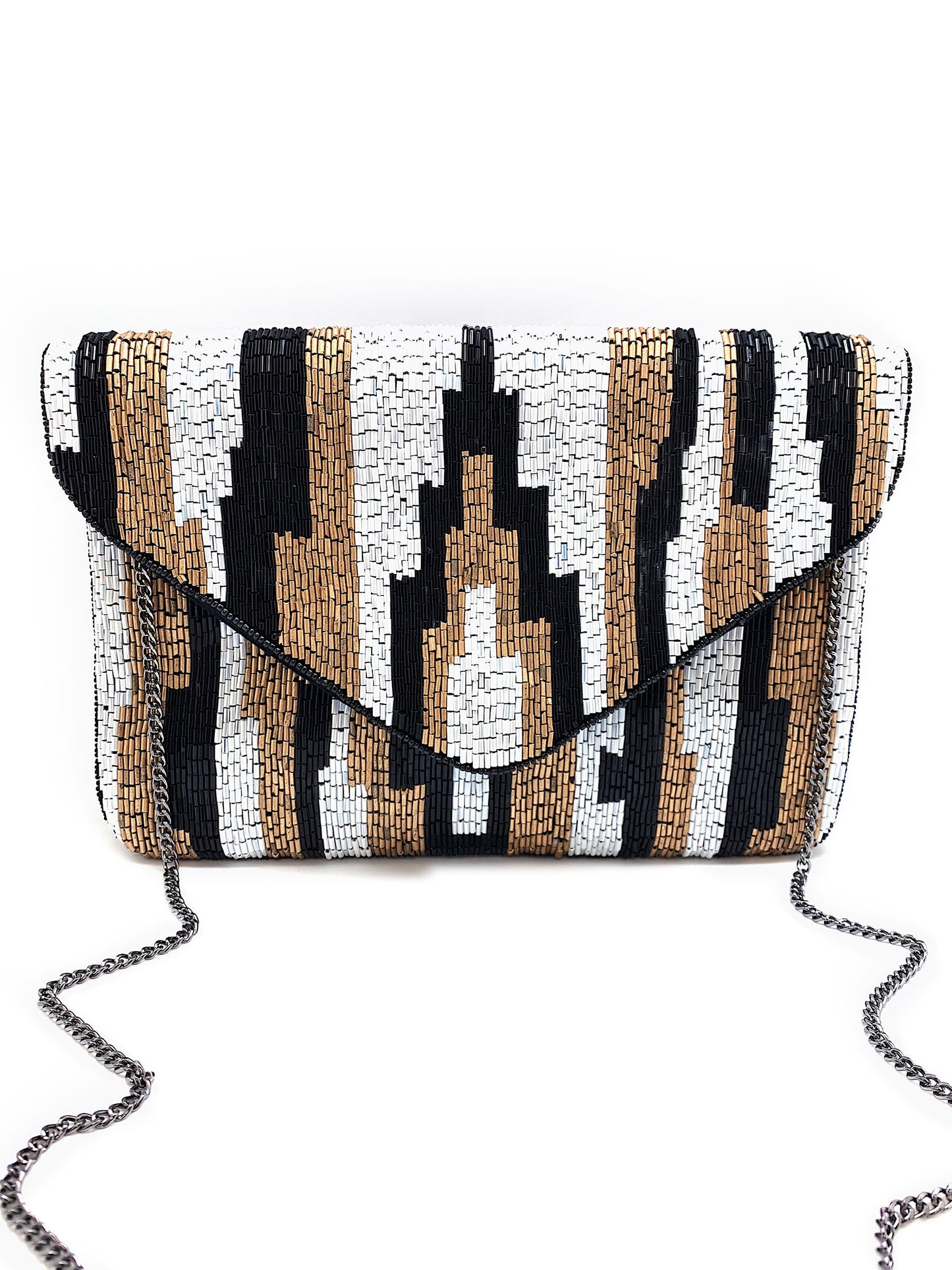 Art Deco Beaded Envelope Clutch in white/multi