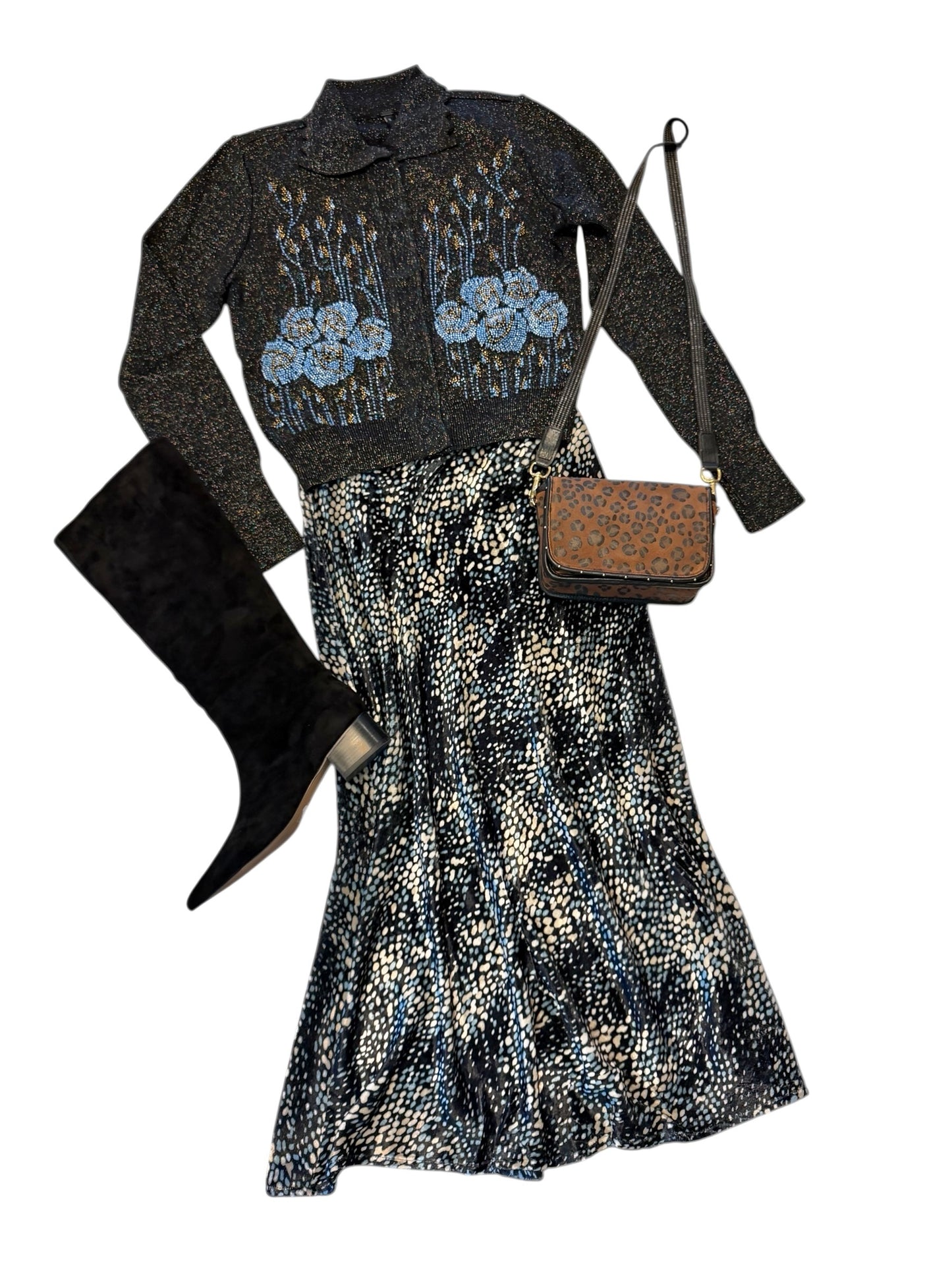 Bellona Velour Printed Skirt in navy by Blank