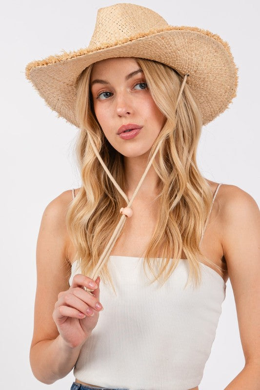 Straw Basket Weave Western Cowboy Hat in ivory