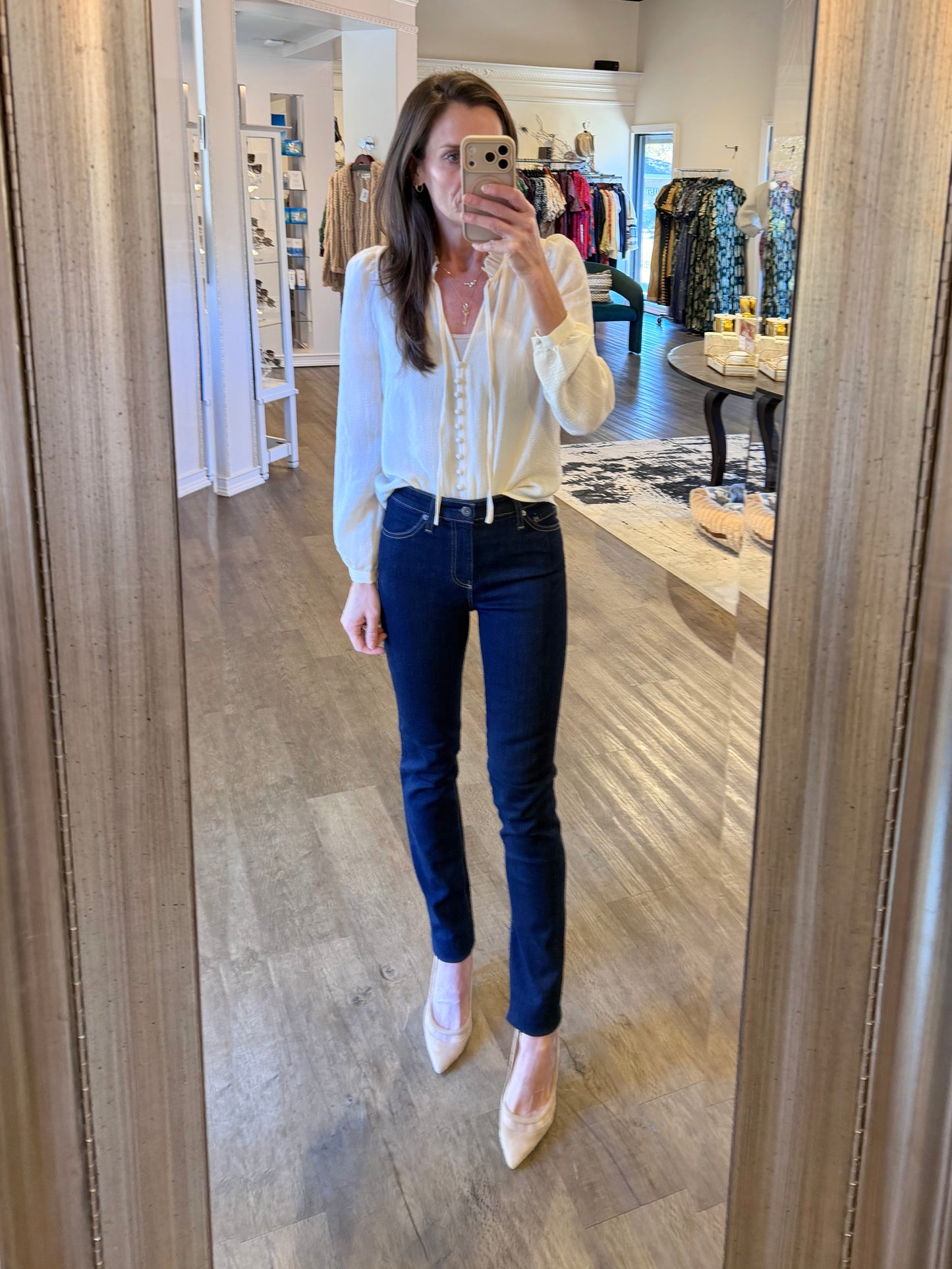 Mari Extended High Rise Slim Straight Crop in modern indigo by AG