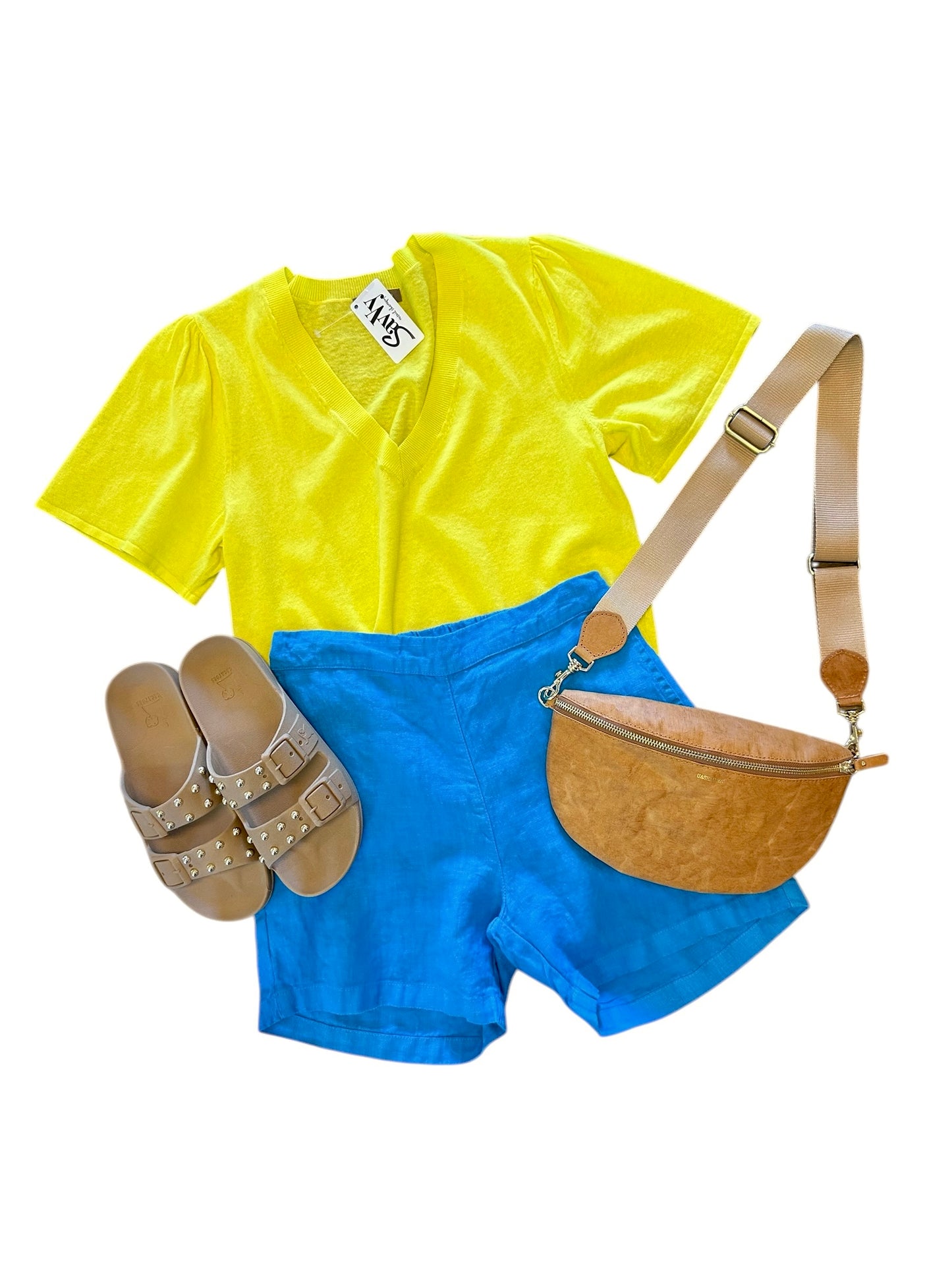 Short Sleeve V-Neck Sweater in lemon by Lilla P