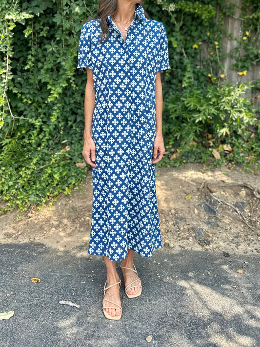 Kris India Resist Dress in navy cross by Beau & Ro