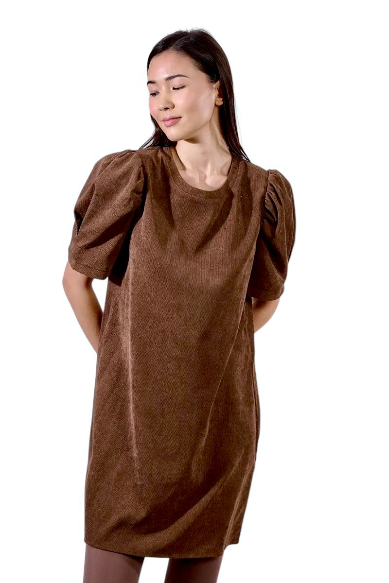Short Sleeve Corduroy Dress in chocolate by Molly Bracken