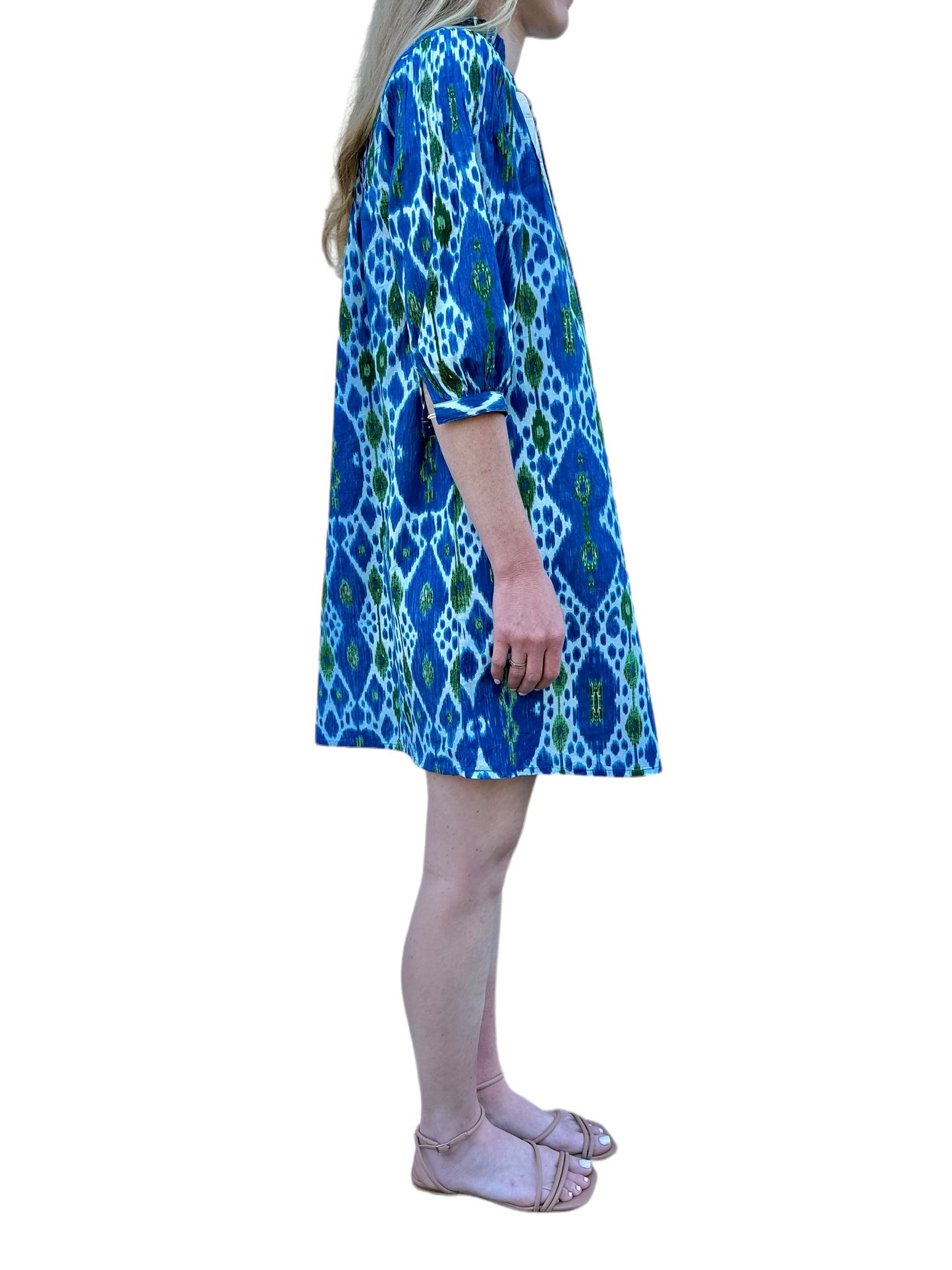 Betty Dress in turquoise ikat by Fitzroy & Willa