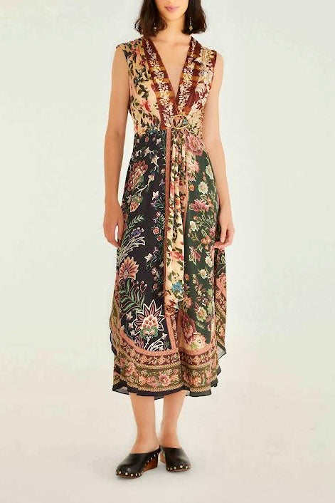 Winter Garden Mix Sleeveless Maxi Dress in black multi by Farm Rio