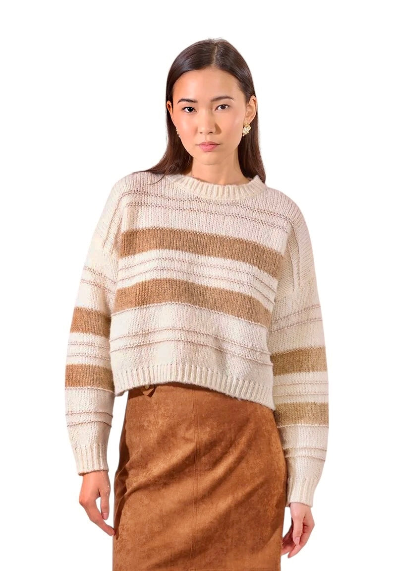 Stripe Sweater in off white/beige by Molly Bracken