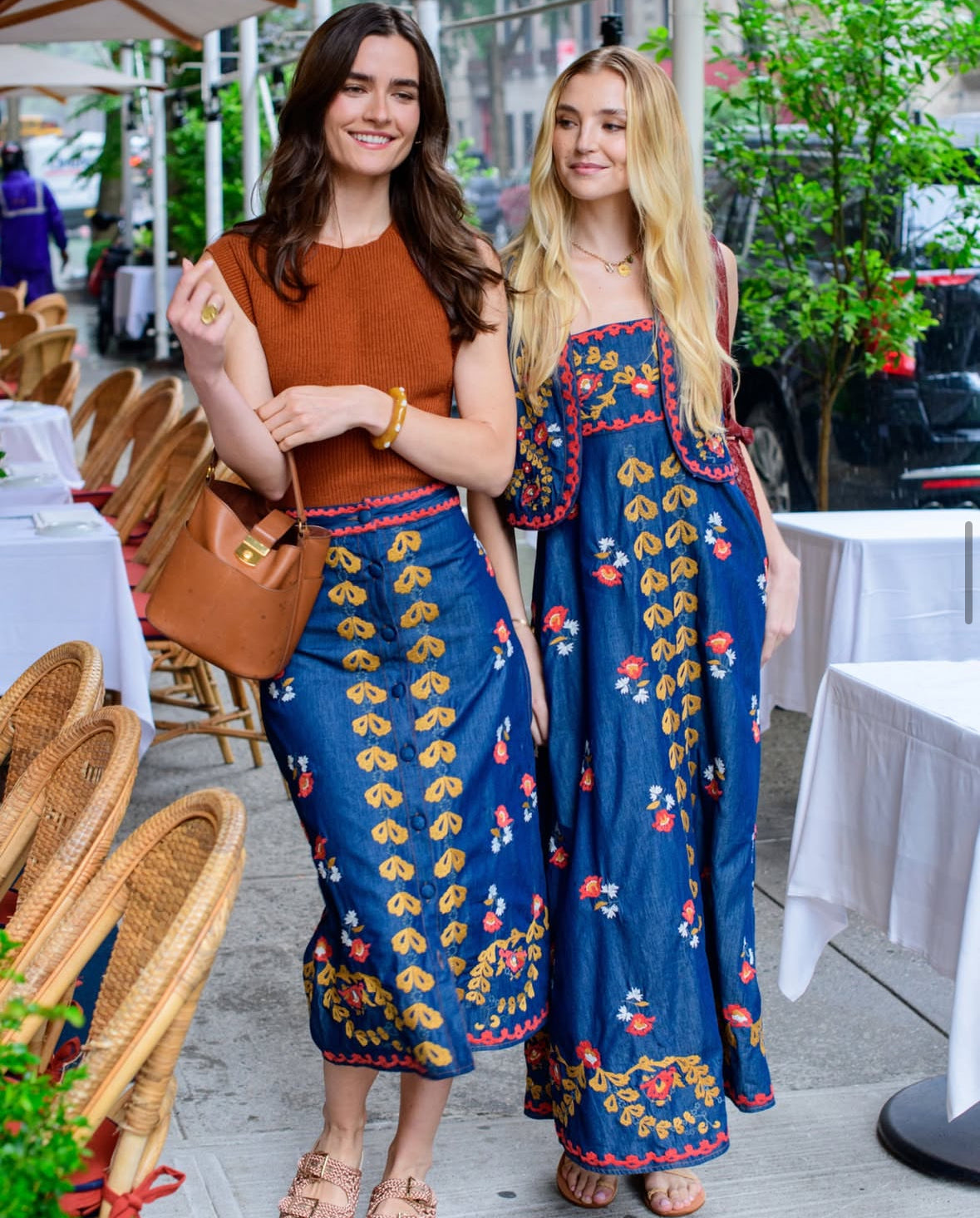 Frannie Embroidered Midi Skirt in denim by Elizabeth James