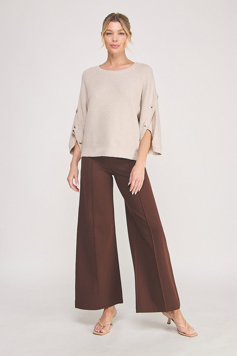 High Waist Wide Leg Ponte Pant in mocha by Allie Rose