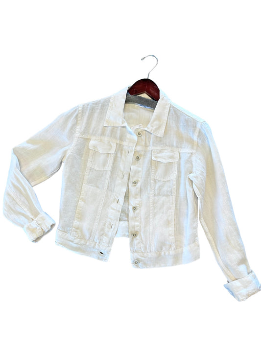 Long Sleeve Linen Jacket in ecru by Haris Cotton