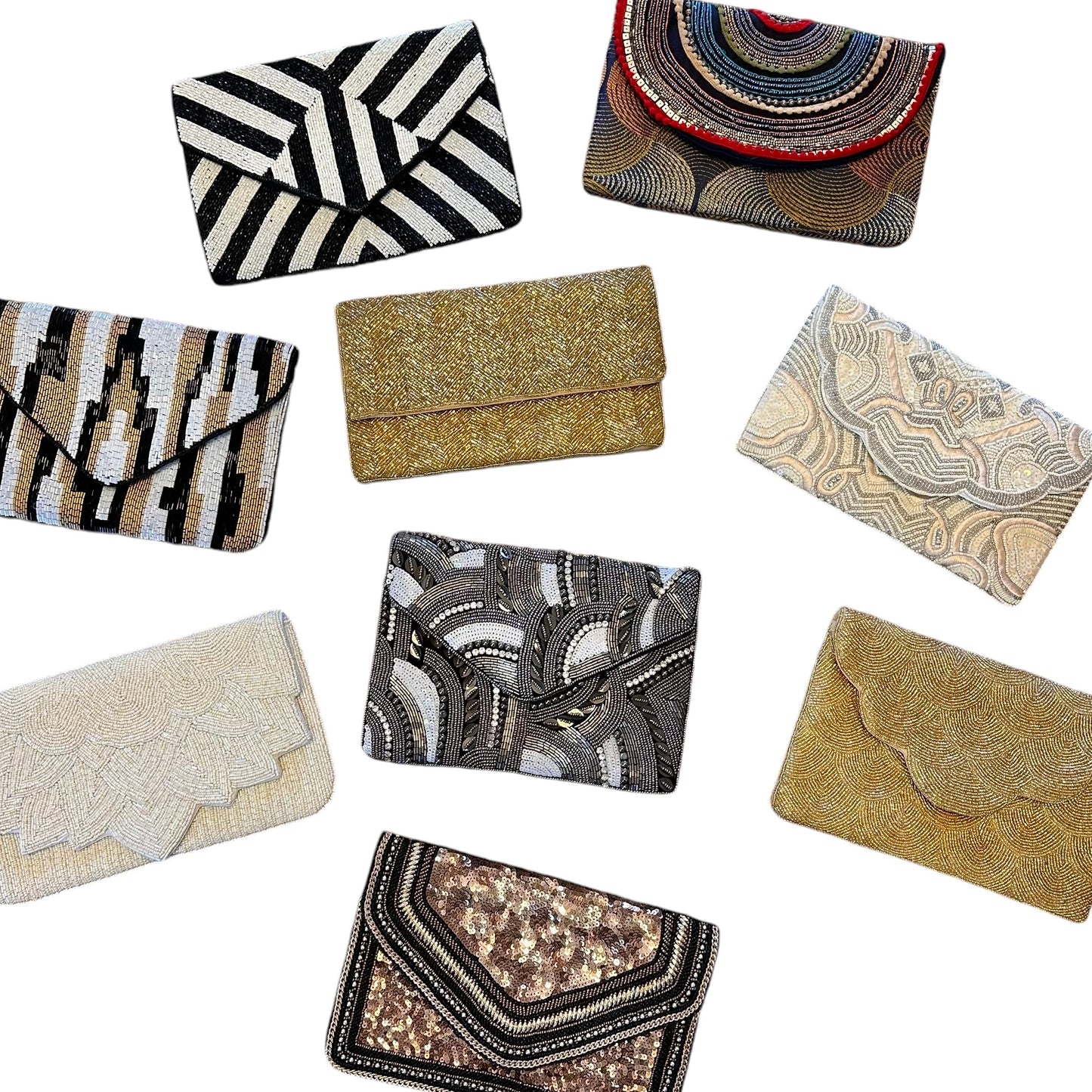 Art Deco Beaded Envelope Clutch in white/multi