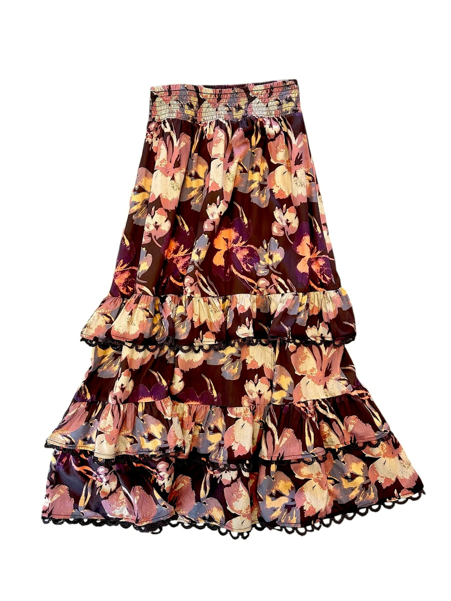 Georgia Midi Skirt in brown floral by Allison