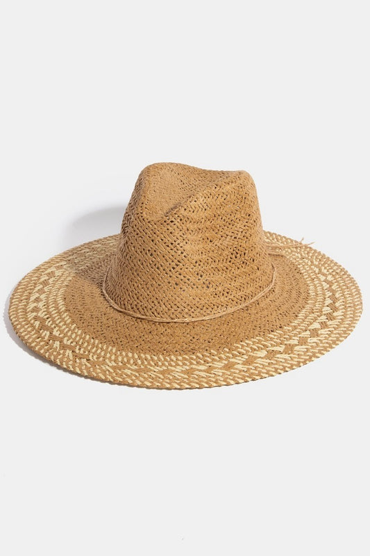 Two Tone Floppy Boho Straw Hat in khaki/ivory