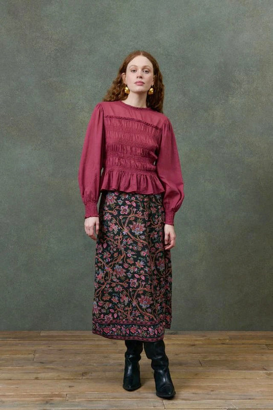 Isa Printed Slip Skirt in black bluebell grove by Louise Misha