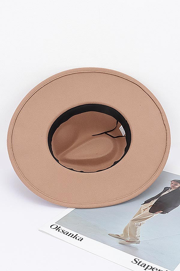 Faux Wool Leo Band Fedora Hat in khaki