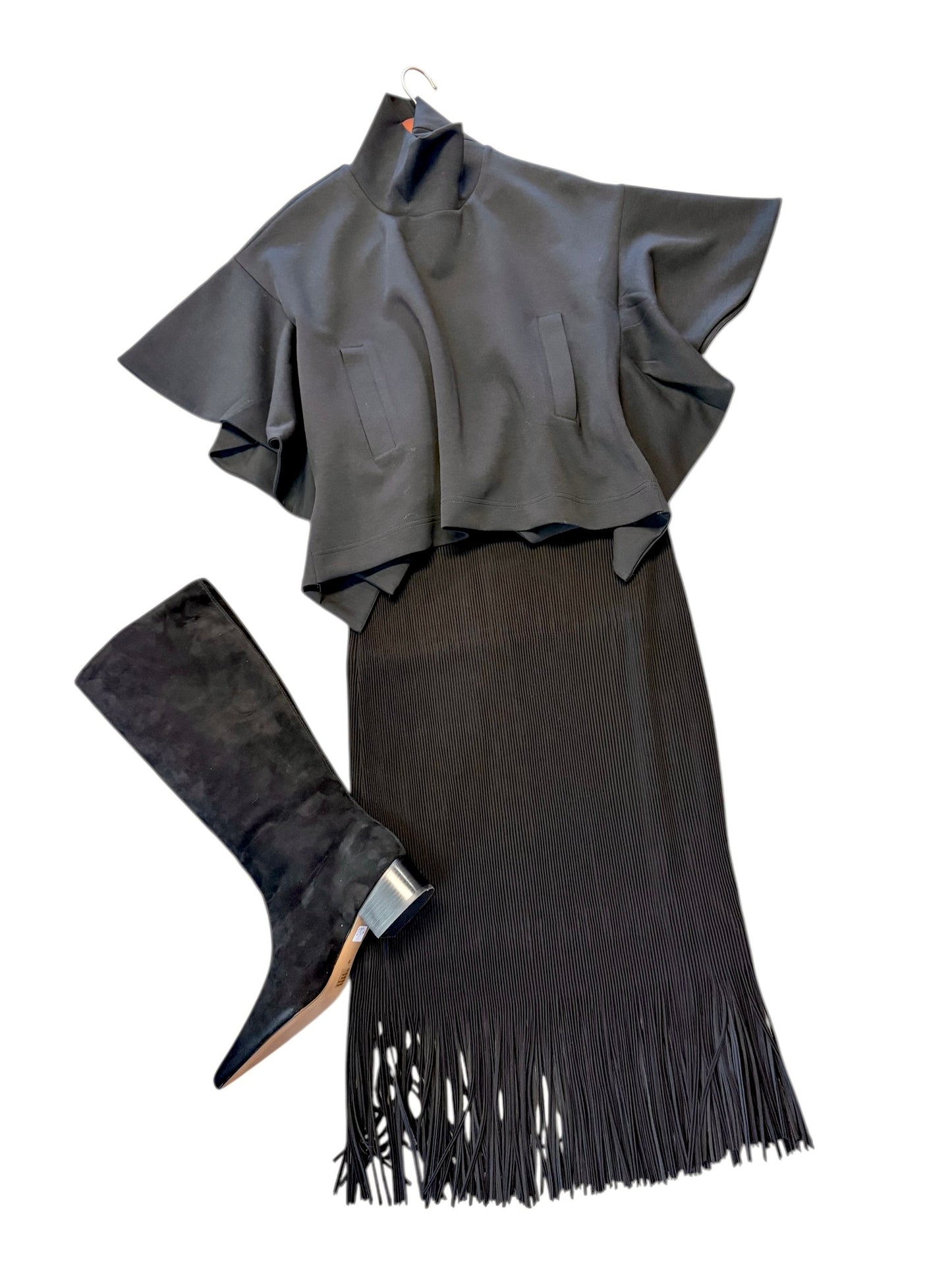 High Neck Scuba Poncho Top in black by Psophia