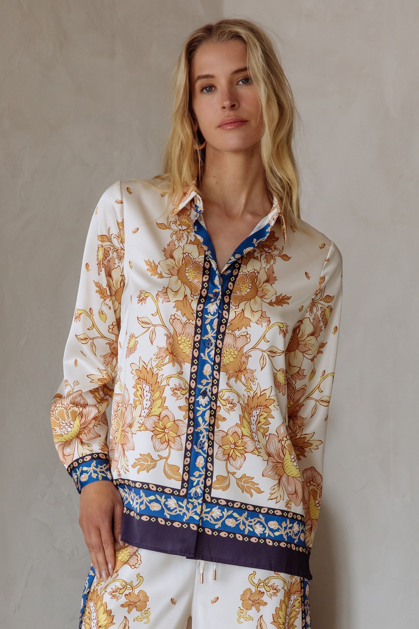 Silky Button Up Blouse in ivory by Skies are Blue