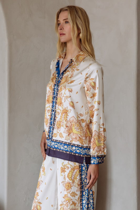Silky Button Up Blouse in ivory by Skies are Blue