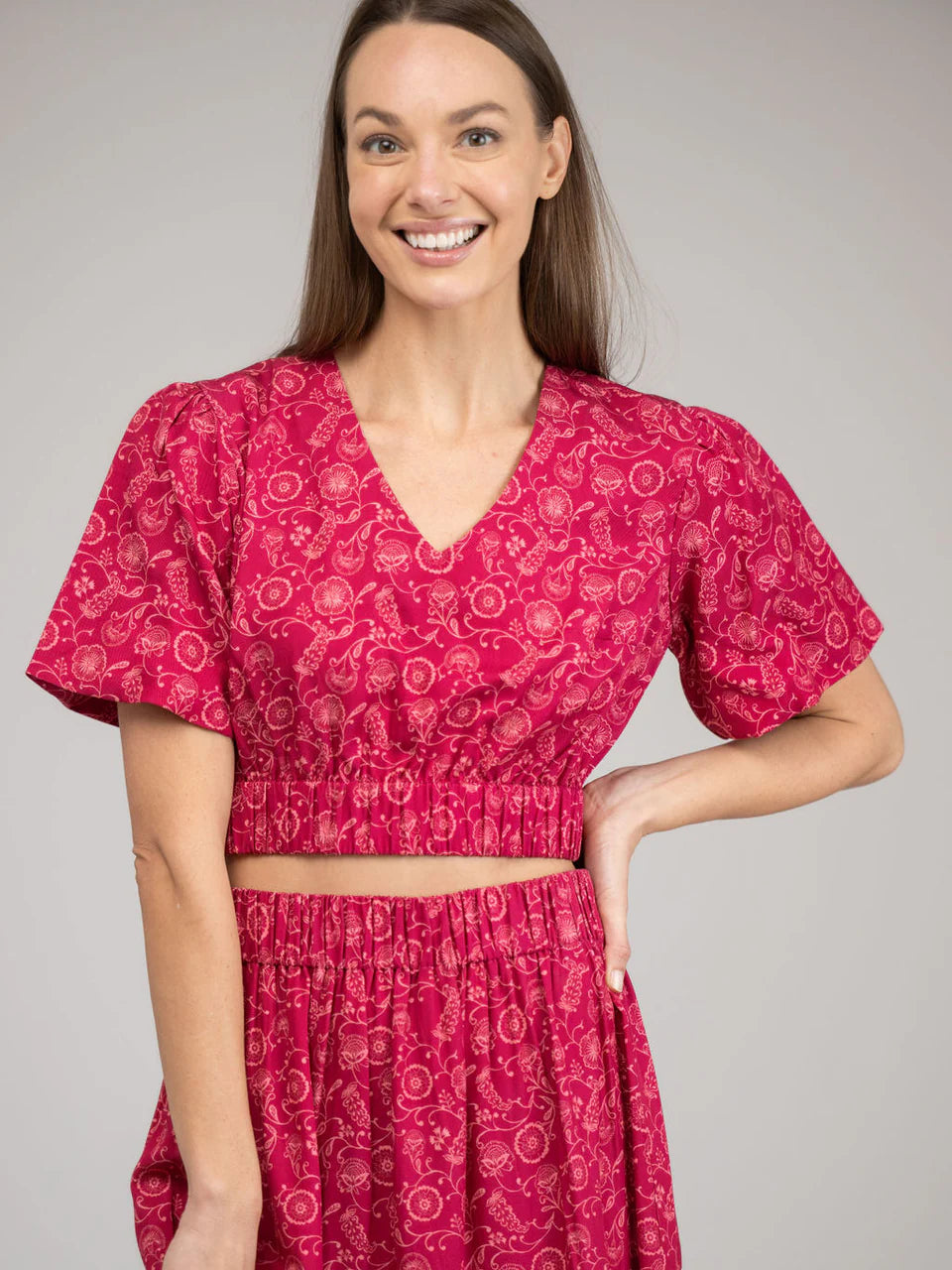 TRUNK SHOW- The Abby Top in Maroon Cosmo by Beau & Ro