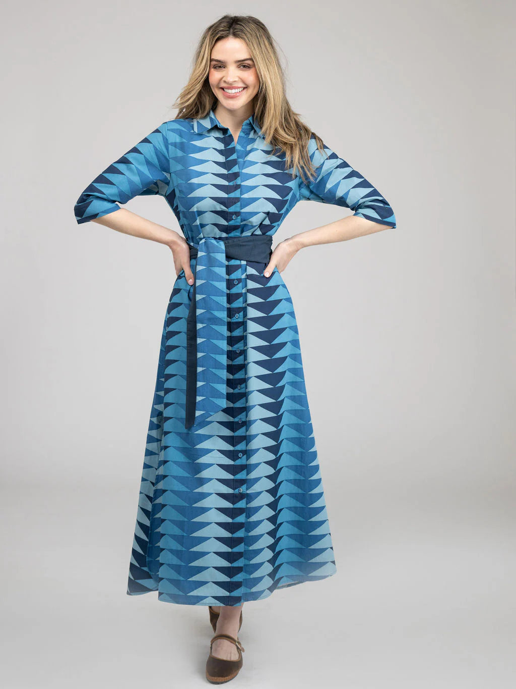 Eloise Bagru Triangle Maxi Dress in fall blue by Beau & Ro
