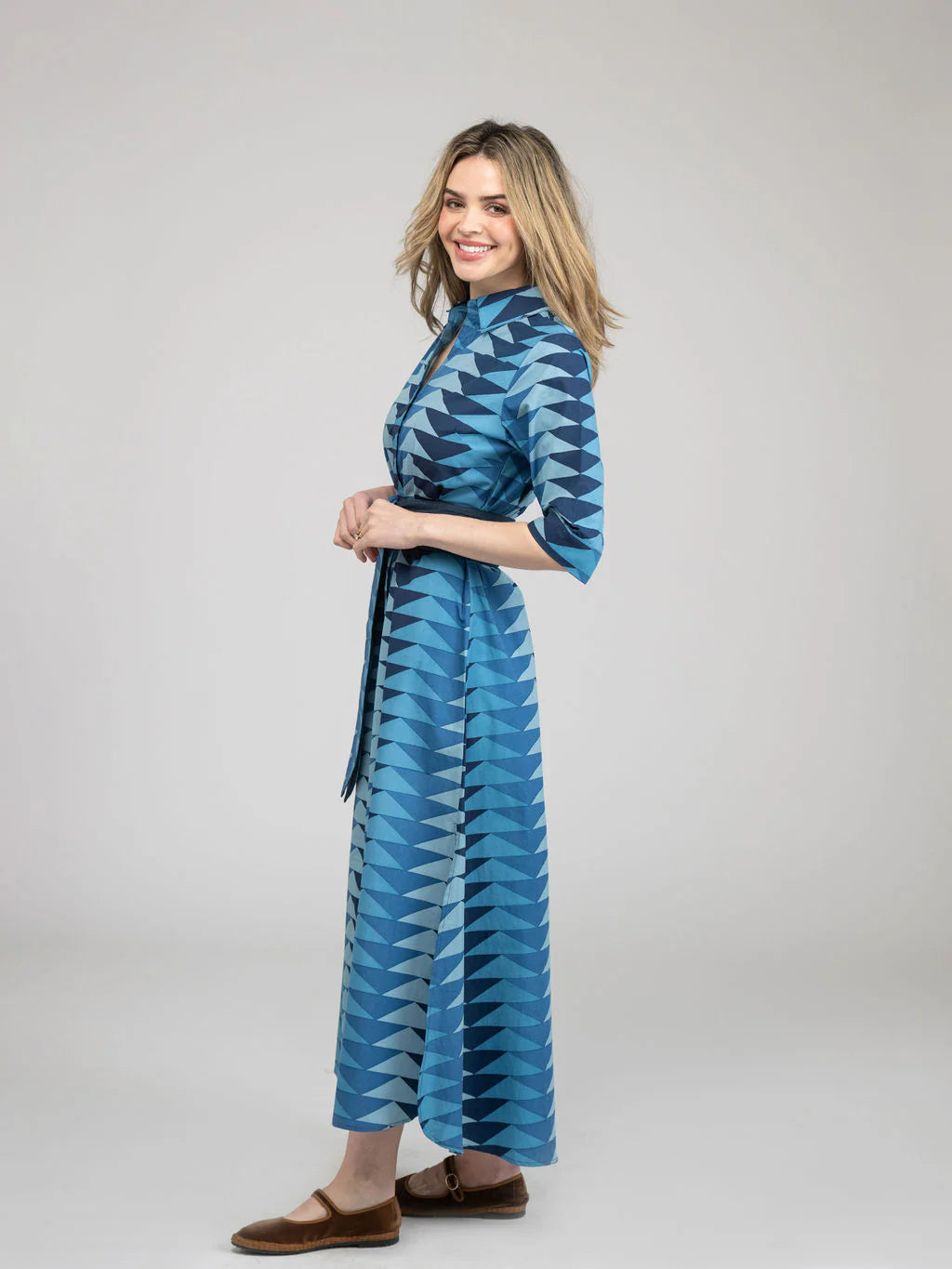 Eloise Bagru Triangle Maxi Dress in fall blue by Beau & Ro
