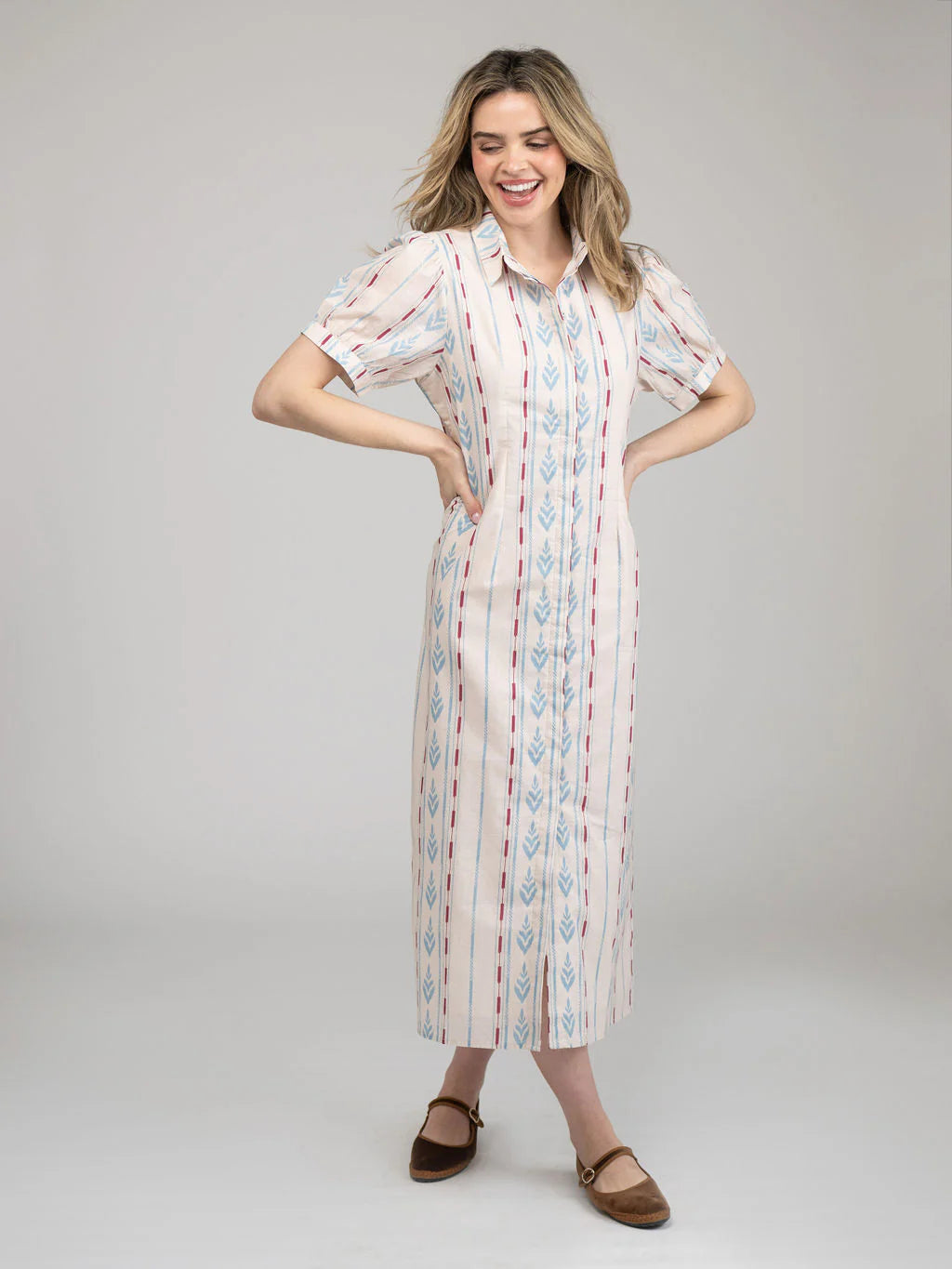 Kris Ikat Stripe Dress in ivory by Beau & Ro