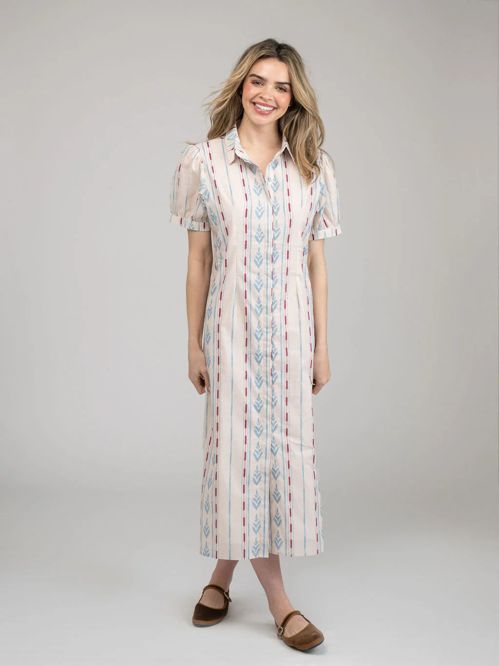 Kris Ikat Stripe Dress in ivory by Beau & Ro